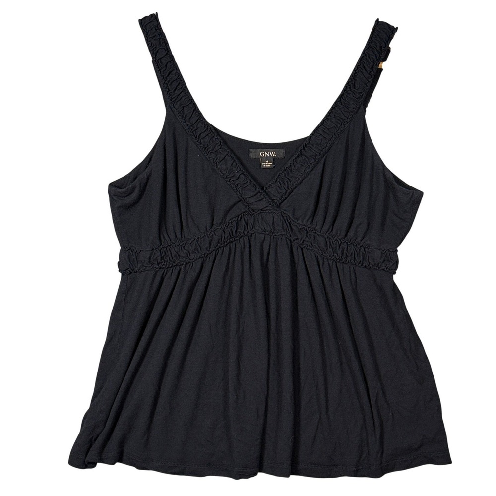 GNW Babydoll Cami Top Womens M Black Y2K Coquette Smocked Empire Waist Tank
